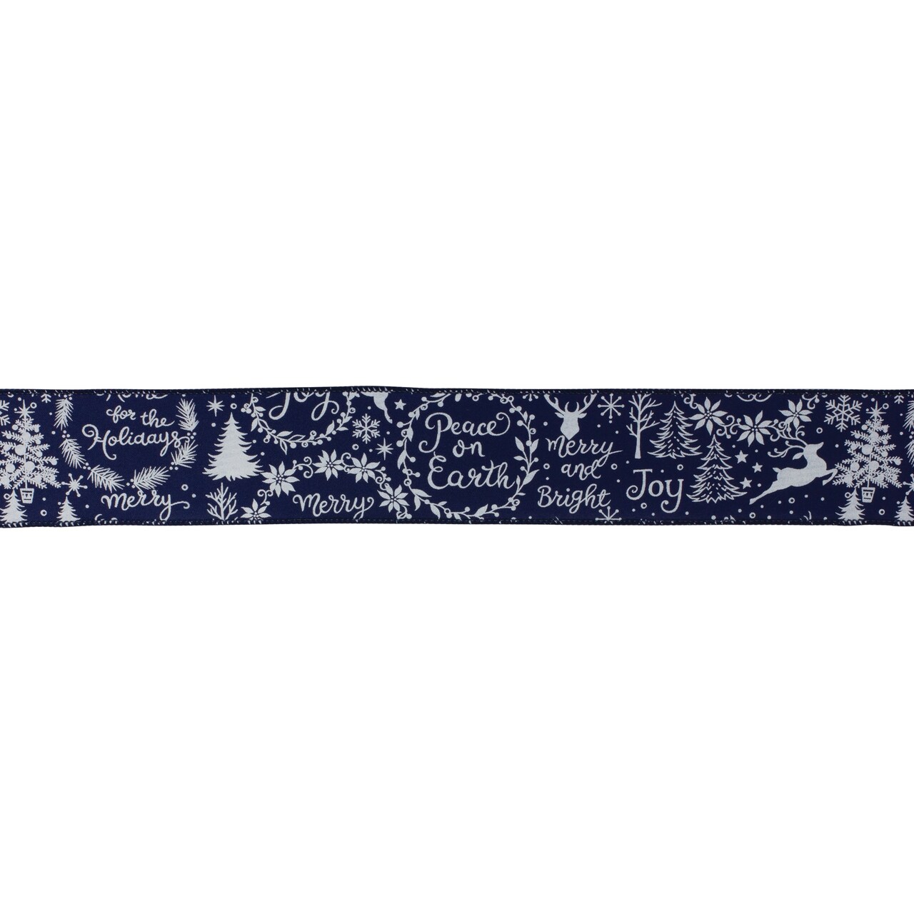 Melrose Blue and White Peace on Earth Wired Craft Christmas Ribbon 2.5&#x22; x 30 Yards